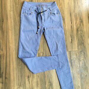 CLASH JEANS USA Women's Skinny Denim Mid Rise Stretch Jeans Tie Waist Blue 11